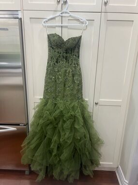 Jovani olive green mermaid prom dress